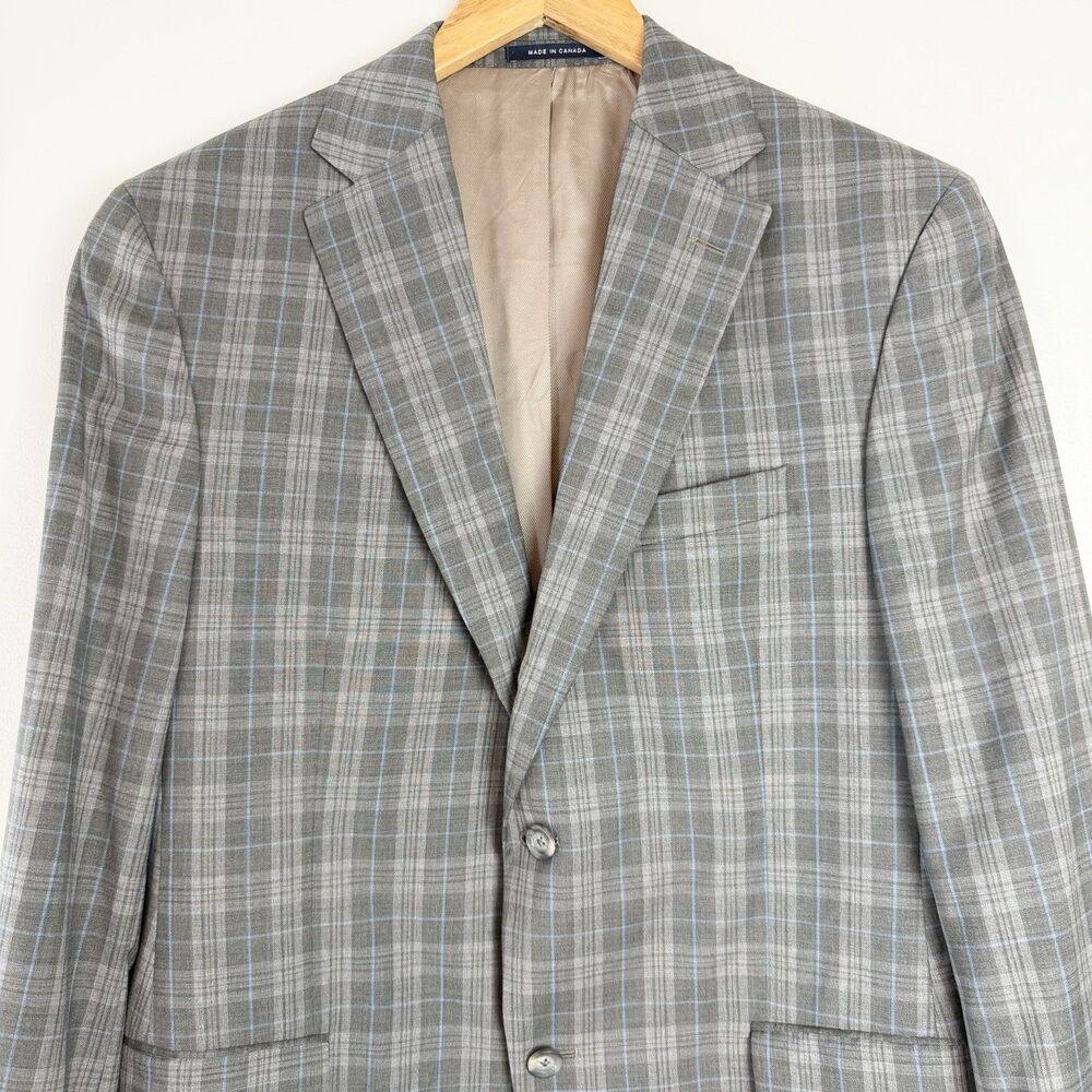 Cremieux Collection Loro Piana Sport Coat Blazer Gray Blue Plaid Wool Men’s 41R